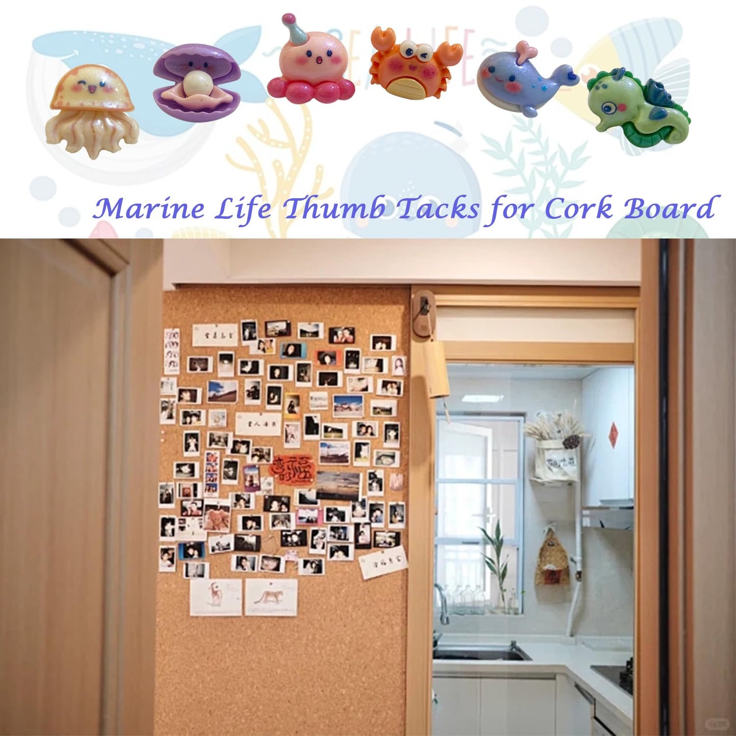 30 Pcs Cute Ocean Push Pins for Cork Board Cute Animal Thumbtack for Photos Wall Maps Bulletin Board (Set A)