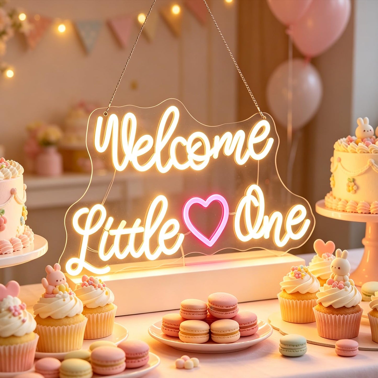 "Welcome Little One" Heartwarming Nursery Light, Gentle Joyful LED Wall Art for Baby's Room, Shower Gift, New Parent's Home/Family Entryway, Dimmable USB, Sweet Arrival Gift for Newborns & Families