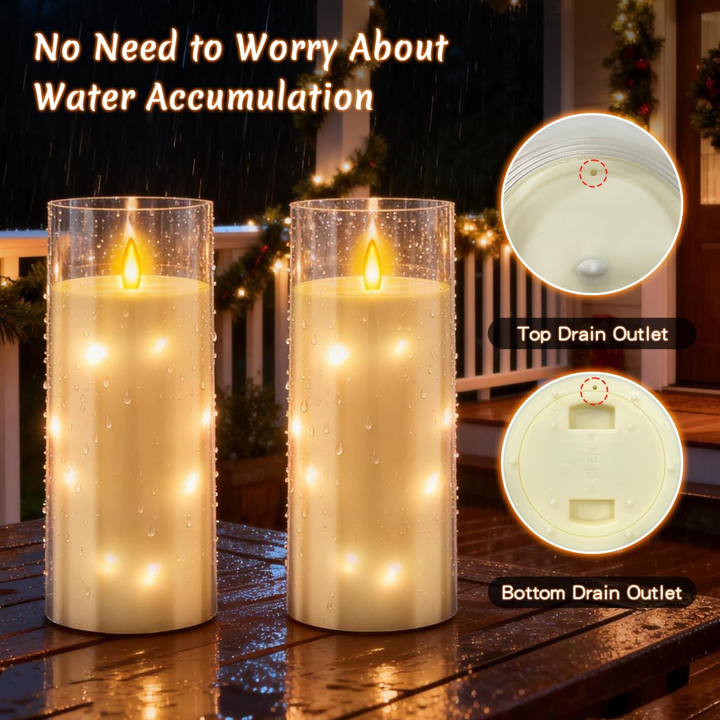 11" x 4" Large Outdoor Waterproof LED Candles, 2Pcs Pillar Candles with Remote & Timer, Flameless Candle Battery Operated with Embedded Star String for Porch, Patio, Outdoor Decor and Christmas