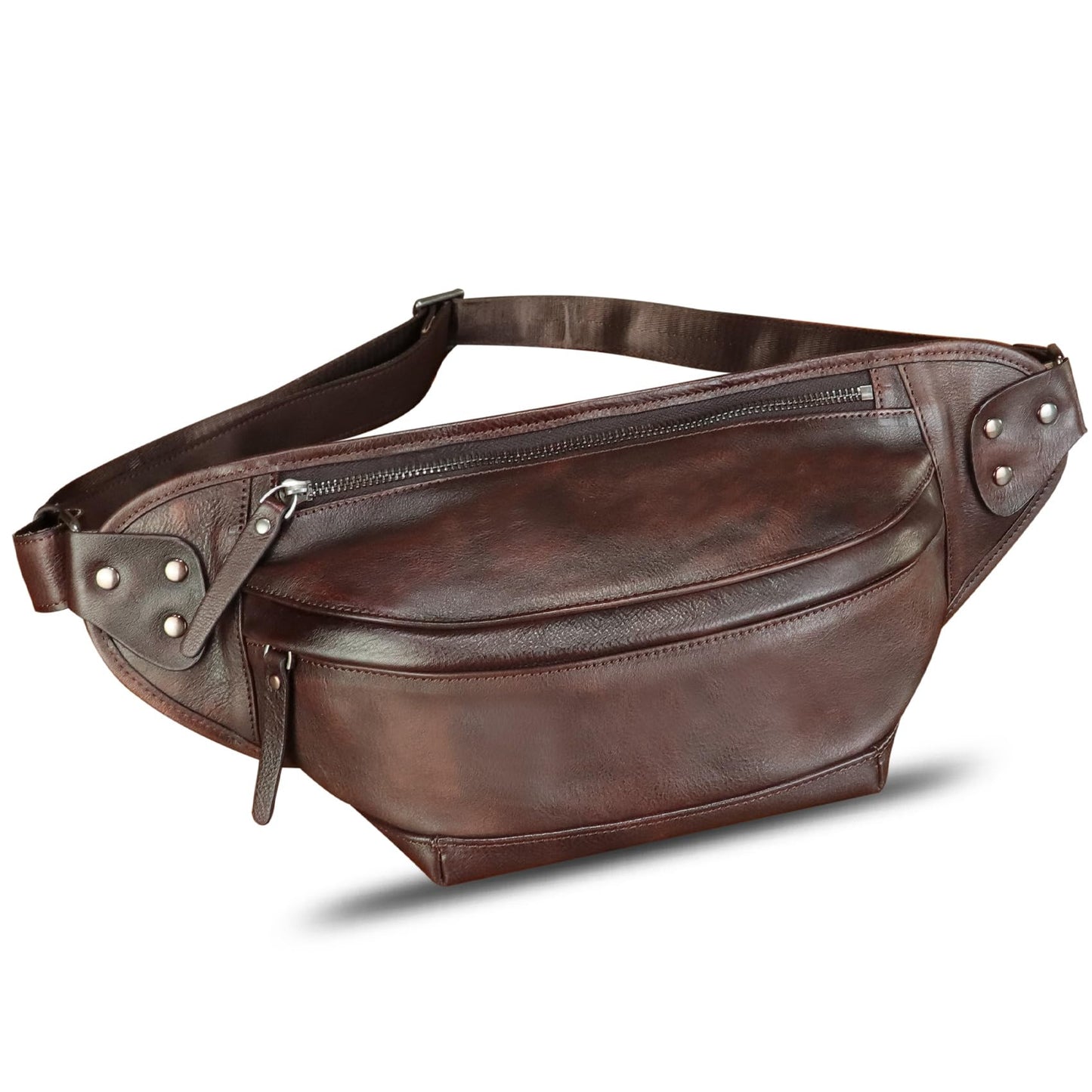 Genuine Leather Fanny Packs for Men and Women Hip Waist Bag Real Leather Fanny Sling Bag Crossbody Chest Purse (Coffee)
