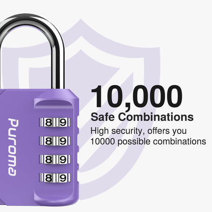 Puroma 1 Pack Combination Lock for Locker 4 Digit Outdoor Waterproof Padlock for School, Gym, Sports, Fence, Toolbox, Gate, Case, Outdoor, Hasp Storage (Purple)