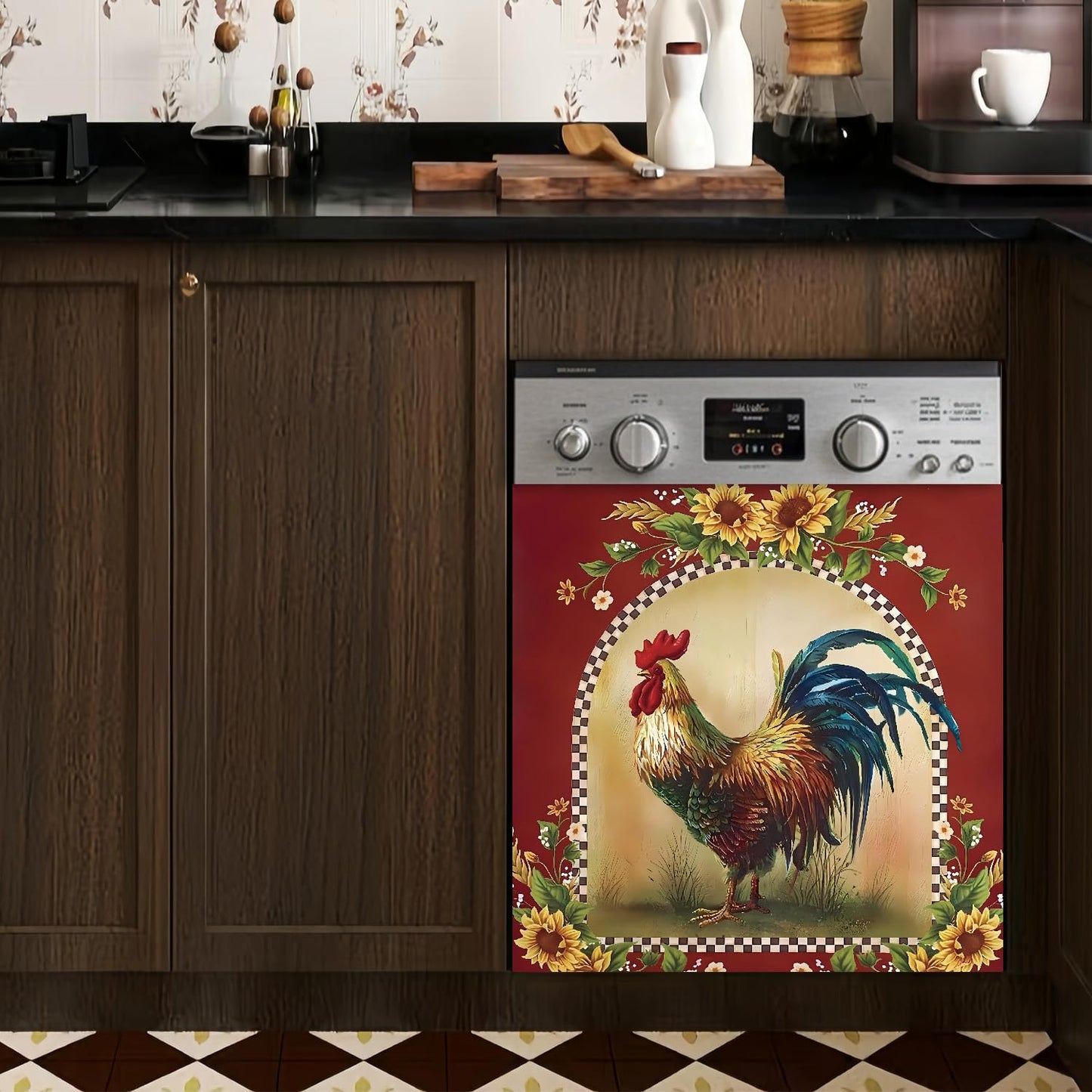 23 W x 26 H inches Dishwasher Cover Decorative Magnet Rooster Kitchen Dishwasher Covers for The Front Dishwasher Door Magnet