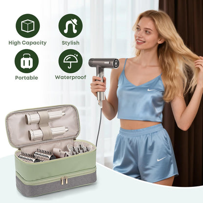 Double-Layer Travel Carrying Case for Shark Flexstyle/FlexFusion Airwrap Brush Hair Dryer , Waterproof PU Leather Hair Tool Organizer for Shark Flexstyle /Dyson Airwrap Styler Travel Accessories