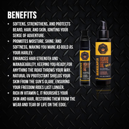 GIBS Beard, Hair & Tattoo Oil - Softens & Strengthens Beard Growth, Moisturizes Skin (4 Scents, 2 Sizes)