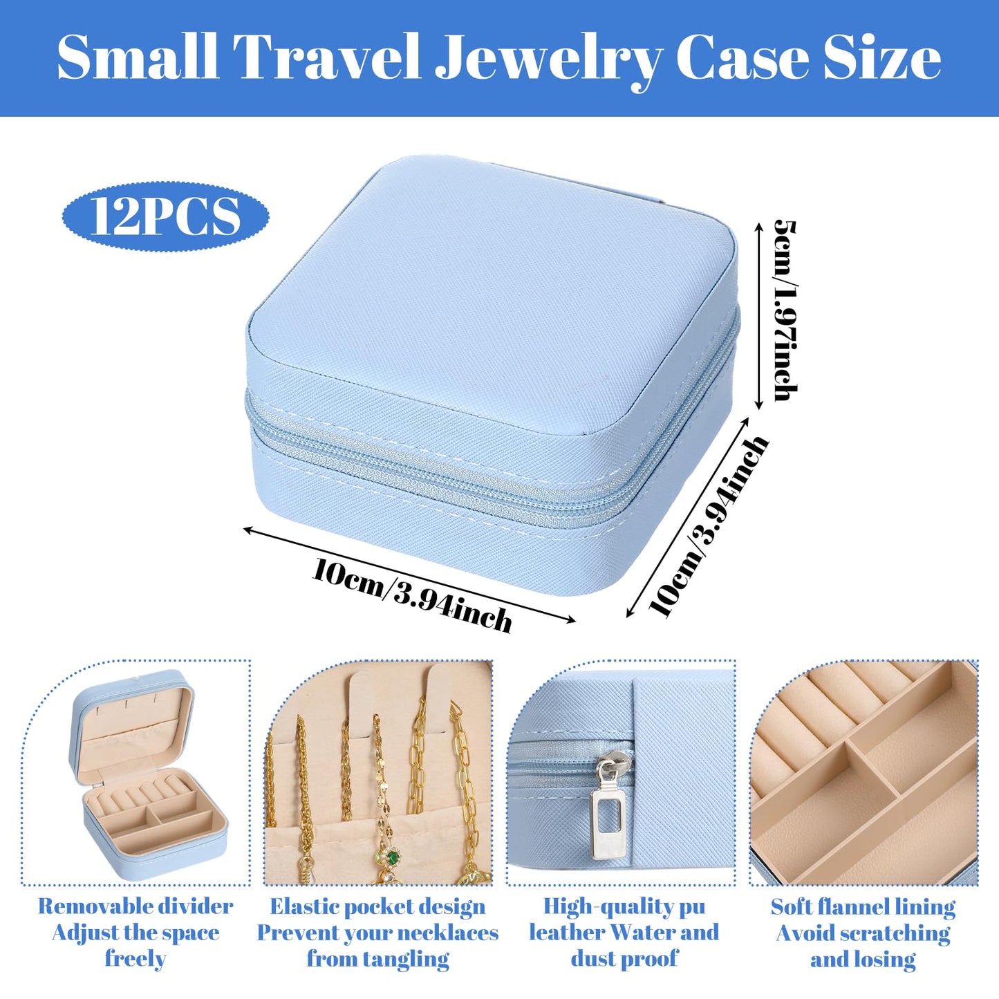 moheaaei 12 Pcs Mini Jewelry Box Travel, Mini Blue Jewelry Box Organizer - Portable PU Leather Case for Rings, Earrings, Necklaces, Bridesmaid Gifts & Accessories Storage