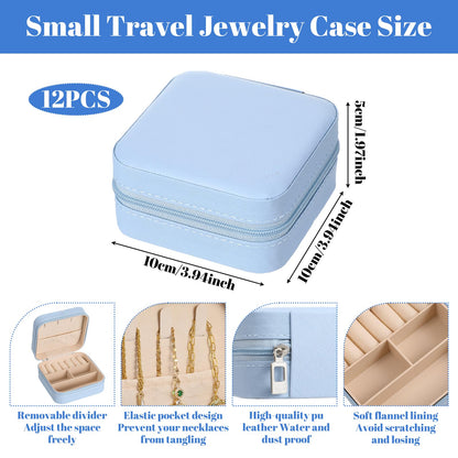 moheaaei 12 Pcs Mini Jewelry Box Travel, Mini Blue Jewelry Box Organizer - Portable PU Leather Case for Rings, Earrings, Necklaces, Bridesmaid Gifts & Accessories Storage