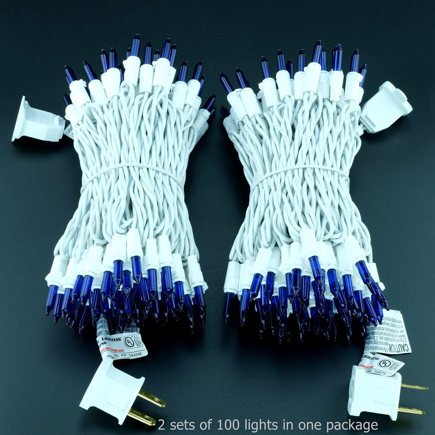 YULETIME 200 Blue Christmas String Lights, 2-Set 33 ft 100 ct White Wire