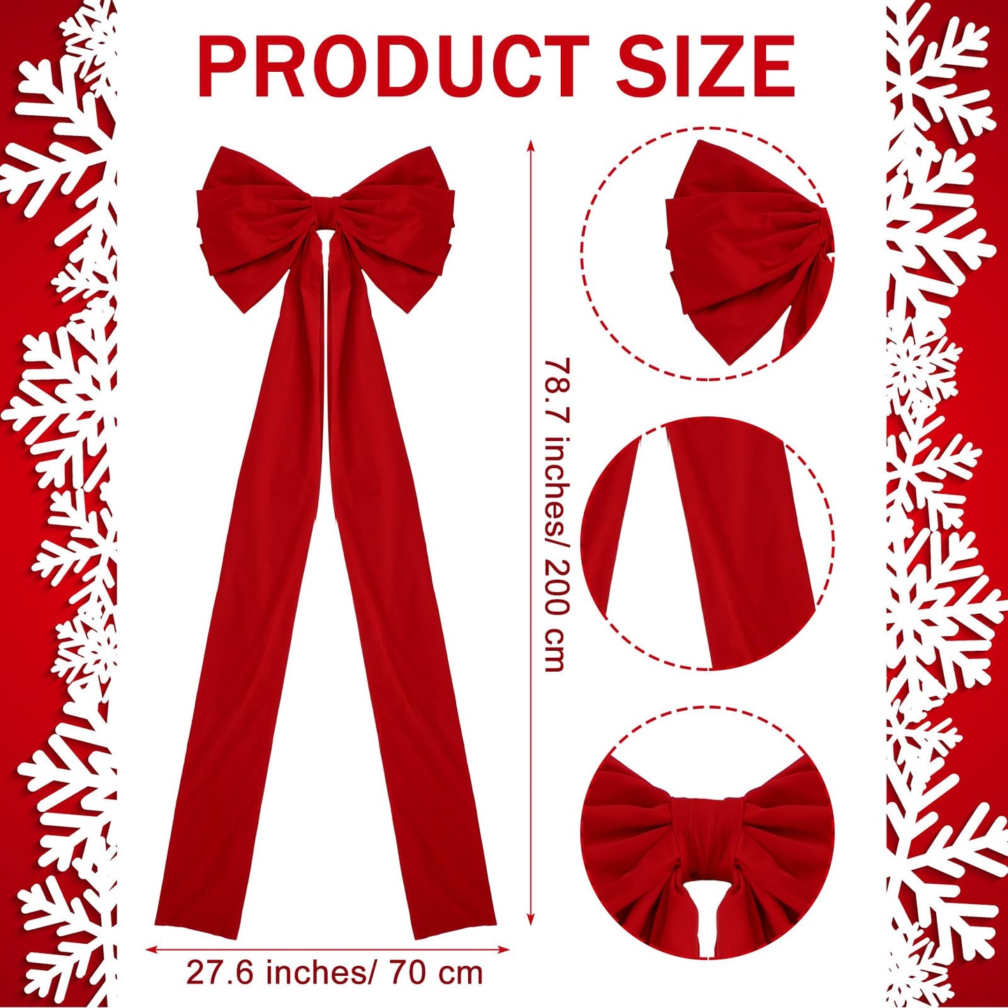 Knitgrip 1 Pack Extra Large Christmas Front Door Bow Decorations 27 x 78 Inch Red Giant Velvet Christmas Tree Topper Bow with Long Streamers Wreath Wall Decor for Home Xmas Room Holiday Porch