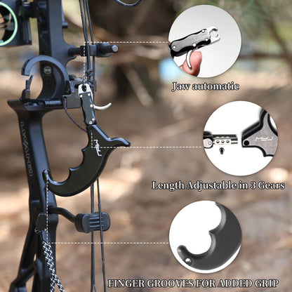 MOYJ Compound Bow Release Aids Trigger 4 Finger Caliper Jaw Rotation Black/Camo Box Packaging Thumb Arrow Release for Adults Hunting Shooting Youth Training Archery Release (Black)