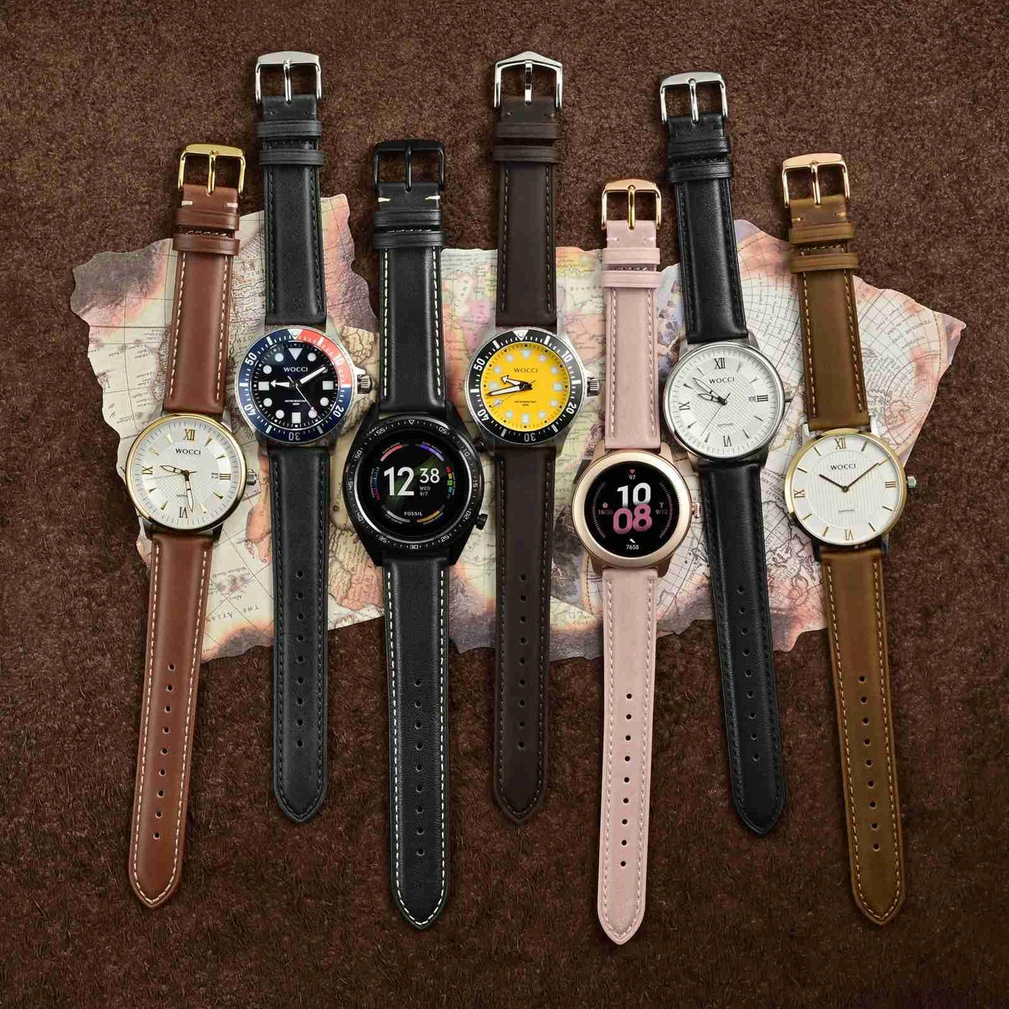 WOCCI 22mm Vintage Leather Watch Band for Men and Women, Silver Buckle (Black)