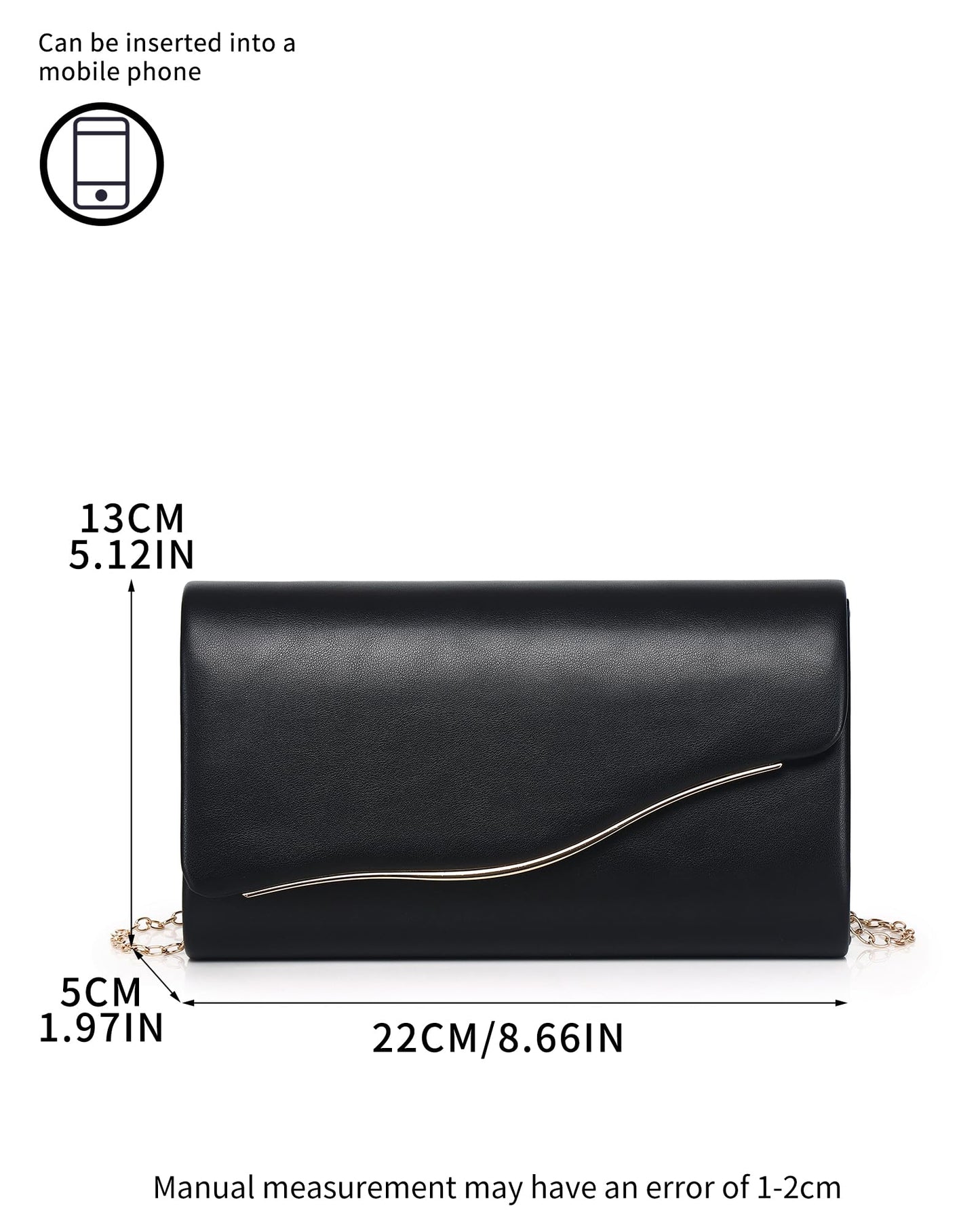 Labair Women Evening Bag Vegan Leather Envelope Clutch Purses Handbags for Wedding Party Formal. (Black)