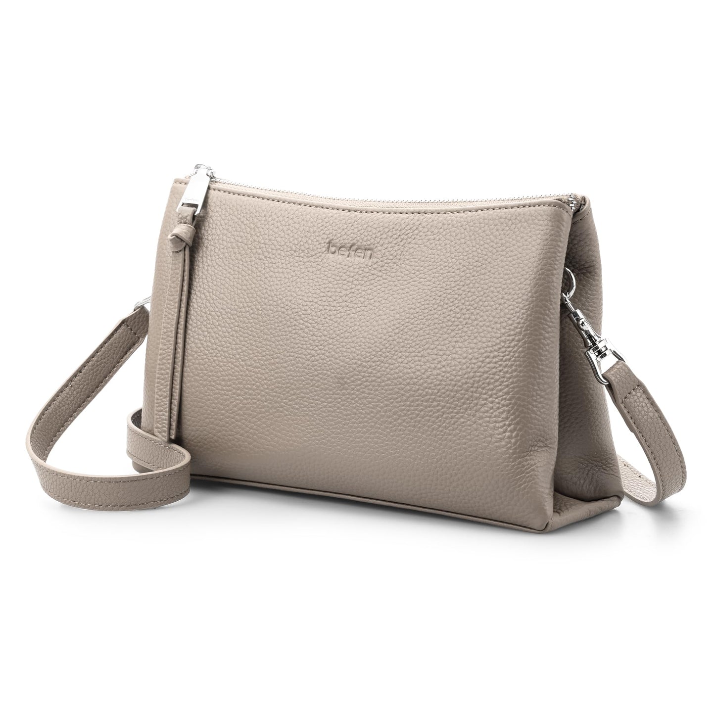befen Soft Leather Cross Shoulder Bags for Women, Small Crossbody Purse for Women with RFID Card Slots for Travel - Beige Grey