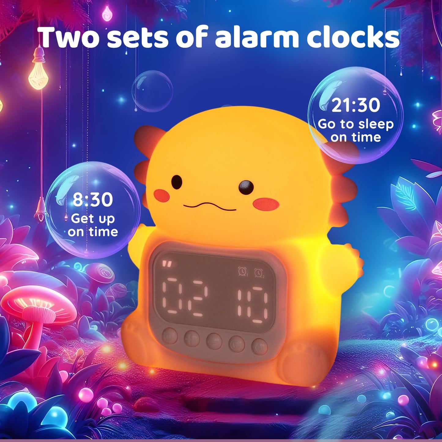 Aokpsrt Axolotl Alarm Clock with Night Light for Kids, Rechargeable Silicone Lamp Time to Wake Clock，Cute Animal Tabletop Lamp, Perfect Sleep Companion for Boys Girls