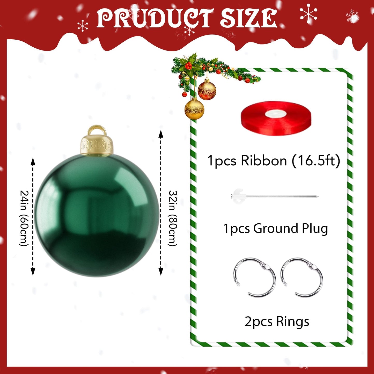 24 Inch Inflatable Christmas Balls Large PVC Inflatable Christmas Ornaments Ball, Xmas Blow up Ornaments for Outside Holiday Yard Lawn Porch Decor(Emerald Green)