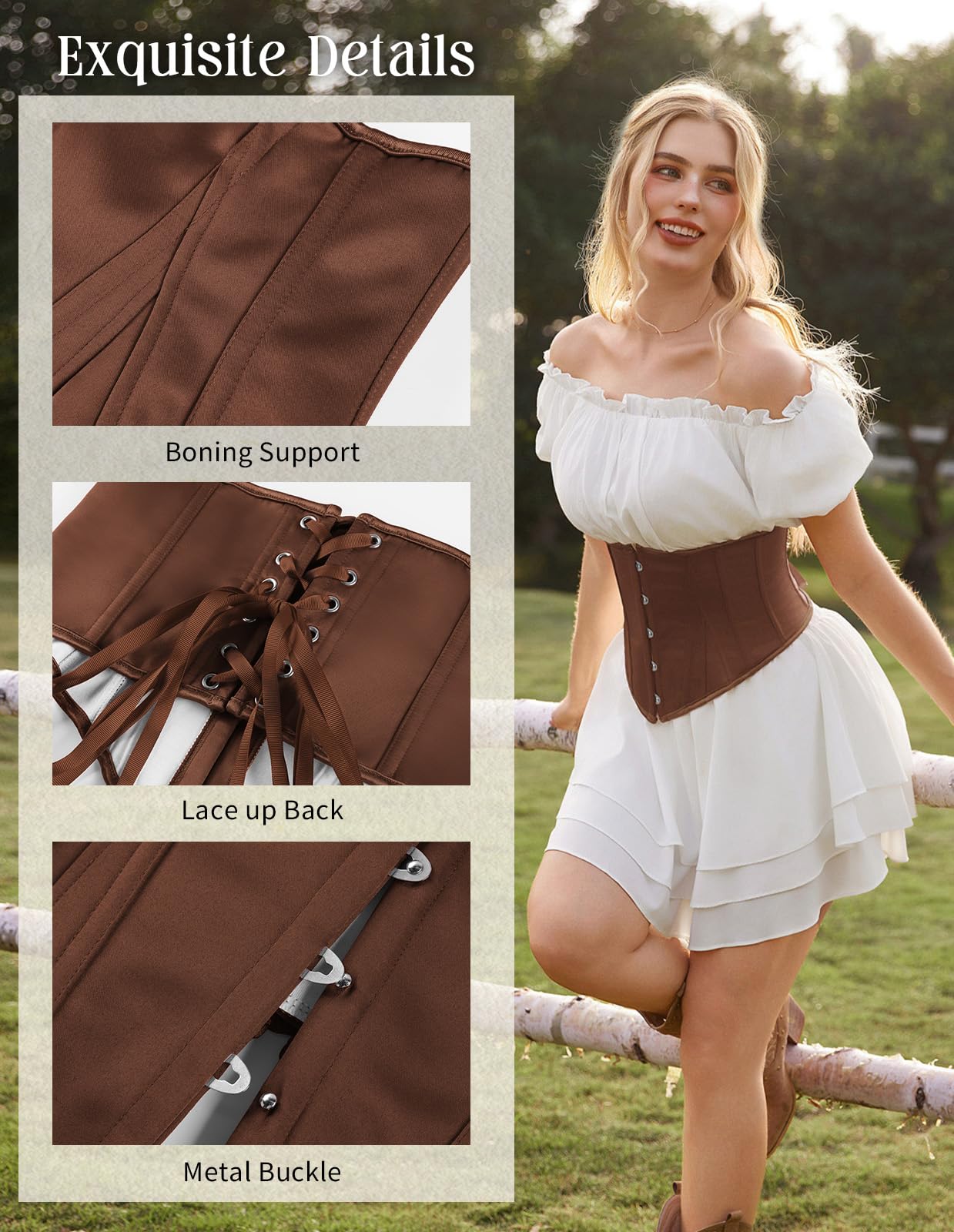 Scarlet Darkness Corset Belt for Women Underbust Satin Waist Training Cincher Corset Brown Size 16