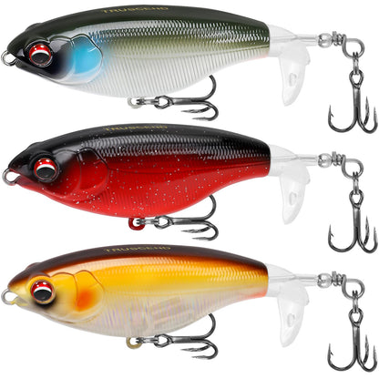 TRUSCEND Popobait Easy Catch Fishing Lures with BKK Hooks, Instant Startup, Longer Cast, Balanced Spray/Sound/Swim, Plopper Topwater Lures for Bass, Trout, Pike, Freshwater Saltwater Fishing Teasers