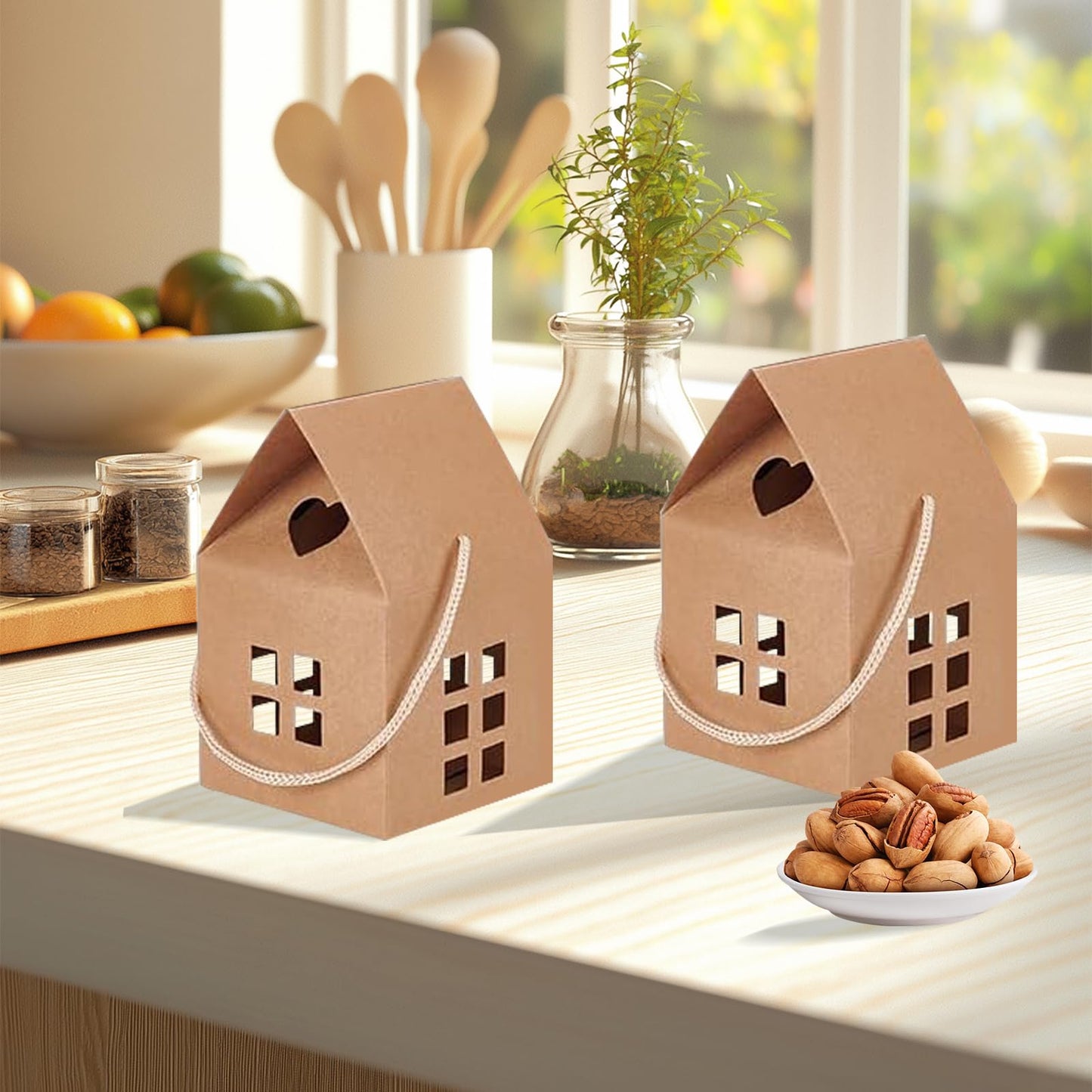 GeryVtee 36 Pcs House Gift Boxes 3x3x3inch Kraft Paper Candy Box Cardboard Treat Bags for Wedding Christmas Birthday Party Ornament Container (brown)