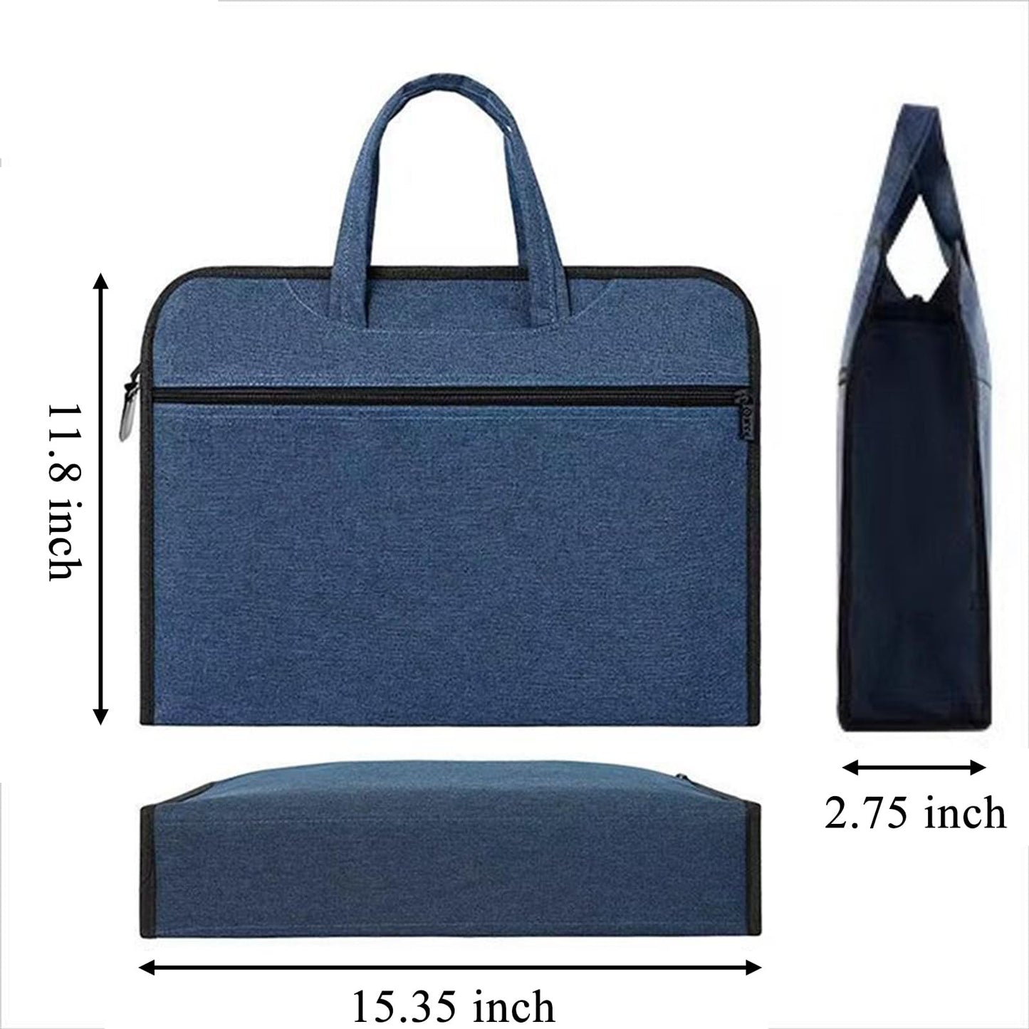 Oxford Zippered Document Bag Zippered File Bag with Handle Waterproof Portable Office Organizer File Tote Bag Pouch for Carrying Paper Laptop Files Books (Blue)