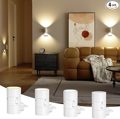 Night Lights Plug Into Wall,Dimmable LED Nightlight with Dusk to Dawn Sensor,0-100LM Adjustable Brightness,3 Color Temperatures,Night Light for Hallway Bathroom Stair Bedroom,White,4 Pack