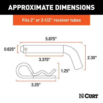 CURT 21580 Trailer Hitch Pin & Clip, 5/8-Inch Diameter, Fits 2 or 2-1/2-Inch Receiver, Clear ZINC
