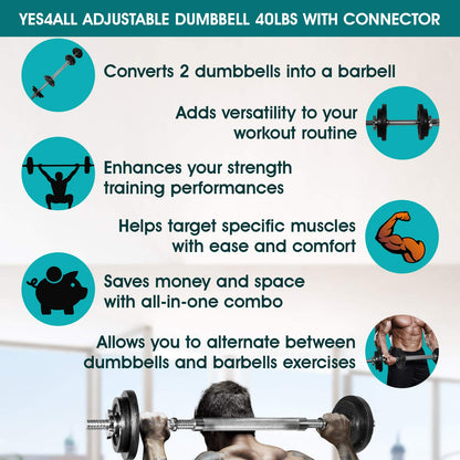 Yes4All Dumbbell Adjustable - 40lbs + Connector