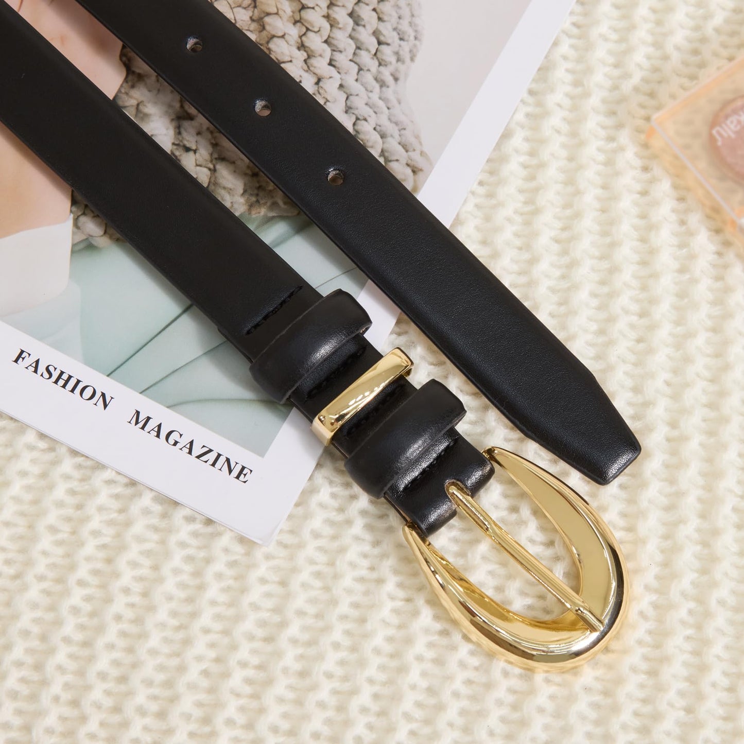 DENGFENGZHE Women Belts for Jeans Dresses Pants Fashion Ladies Skinny Leather Waist Belt with Gold Buckle Gift Box