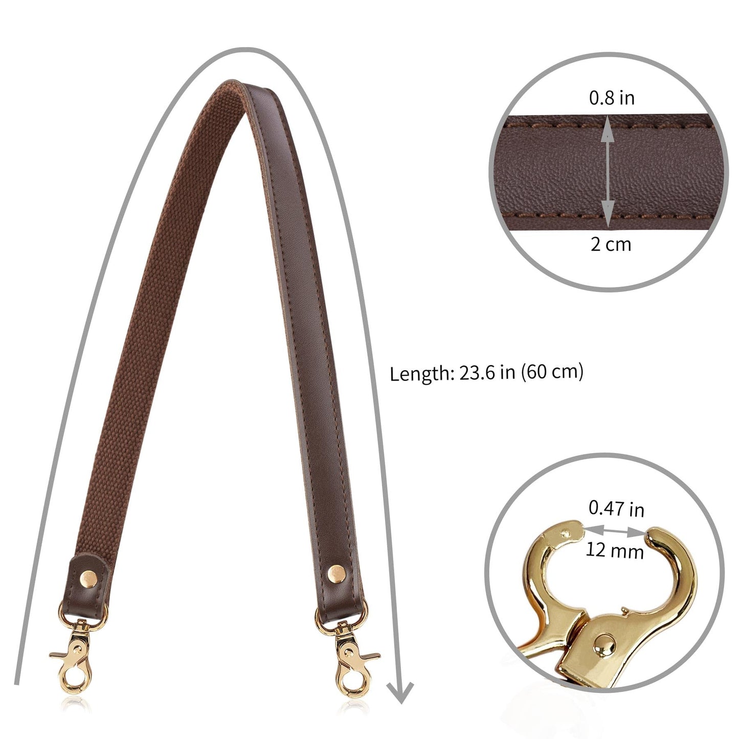 Allzedream Genuine Leather Purse Strap Sewing Canvas Replacement Handbag Shoulder Bag 2 Pcs (Coffee, Gold Hardware)