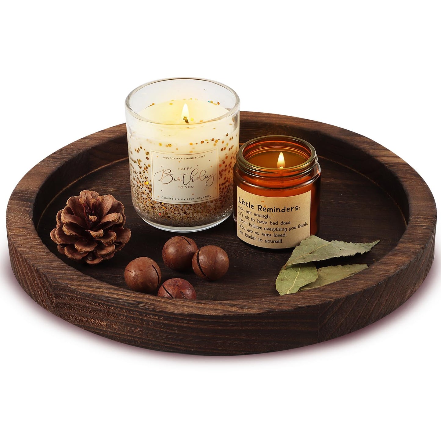 Hatway Wooden Decorative Tray Candle Holder Round Wood Tray Home Decor,Centerpieces Plates for Table centerpieces for CoffeeTable,Christmas Decor