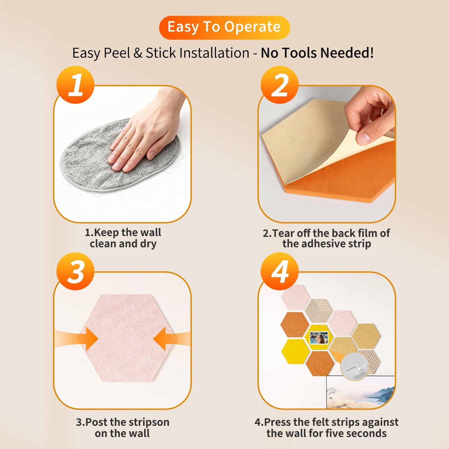 FOCHIER F 10PCS Hexagon Cork Boards for Walls Decor,12"*10.2" Felt Bulletin Board Tiles Sets for Home Office Class Kitchen with 50 Push Pins,Self Adhesive DIY Pin Board for Photos Memos