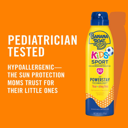 Banana Boat Sport Kids Sunscreen Spray SPF 50, Twin Pack | Spray Sunscreen for Kids, Childrens Sunblock SPF 50, Oxybenzone-Free, 6oz each