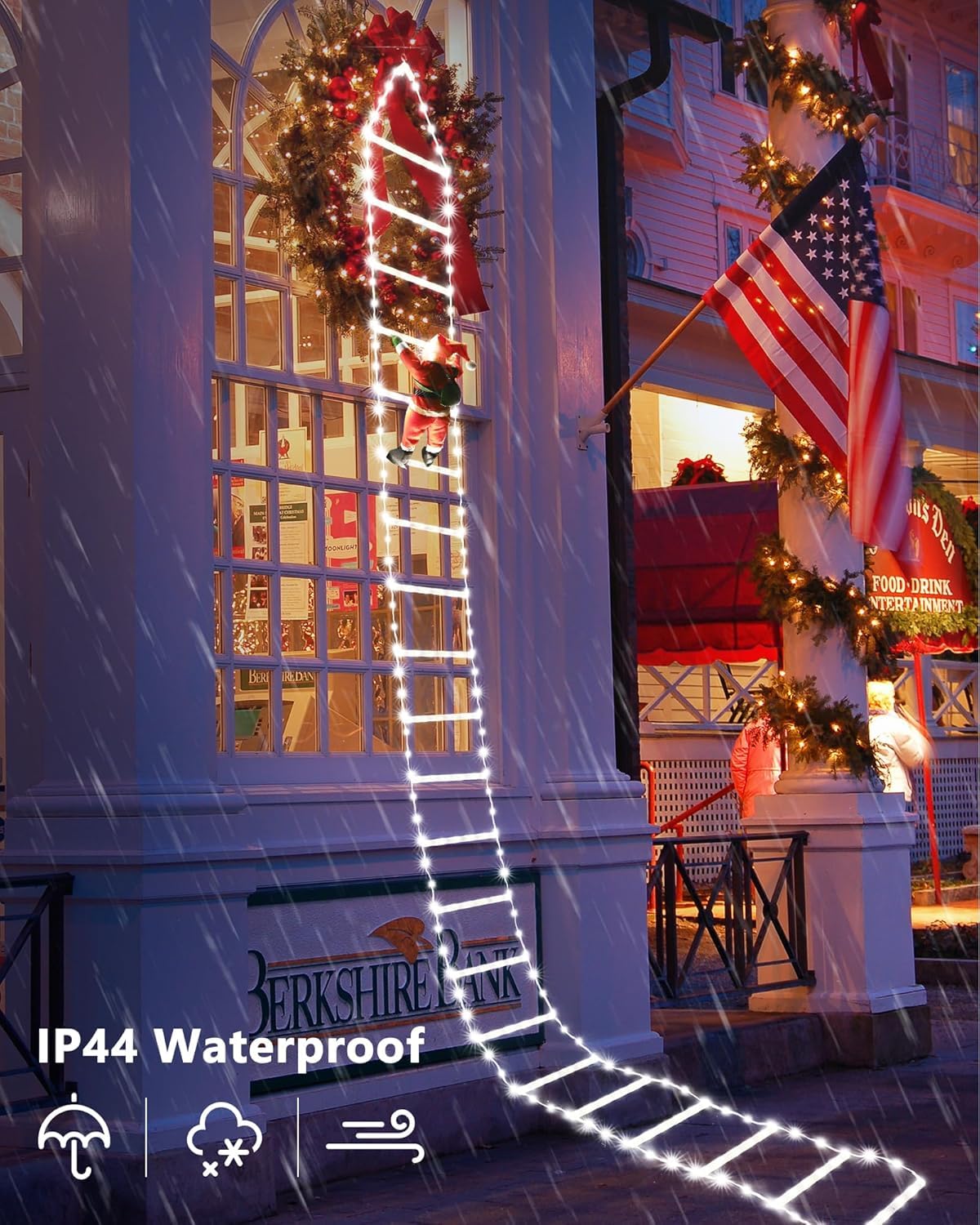 Christmas Decorations LED Ladder Lights with Climbing Santa Claus, 10ft Outdoor Christmas Decorative Light - 8 Modes Xmas Lights Tree for Home Holiday Wall Window Xmas Decor (Cool White)