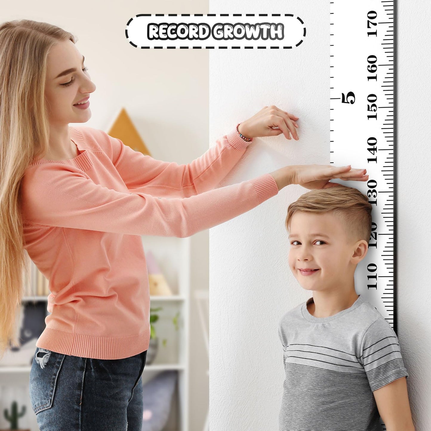 Kids Growth Chart Wall Hanging Baby Height Growth Chart Height Chart for Kids Removable Wall Decor for Kids Canvas Ruler Kids Measuring Chart for Wall Accurate Measurement Child Growth Chart (White)