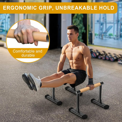 Kipika Parallette Bars for Calisthenics - Push Up & Dip Bar with Wood Handles, Rock-Free Support for Handstand, L-Sit & Home Strength Training, 600LB Capacity, 12" Height (Wood)
