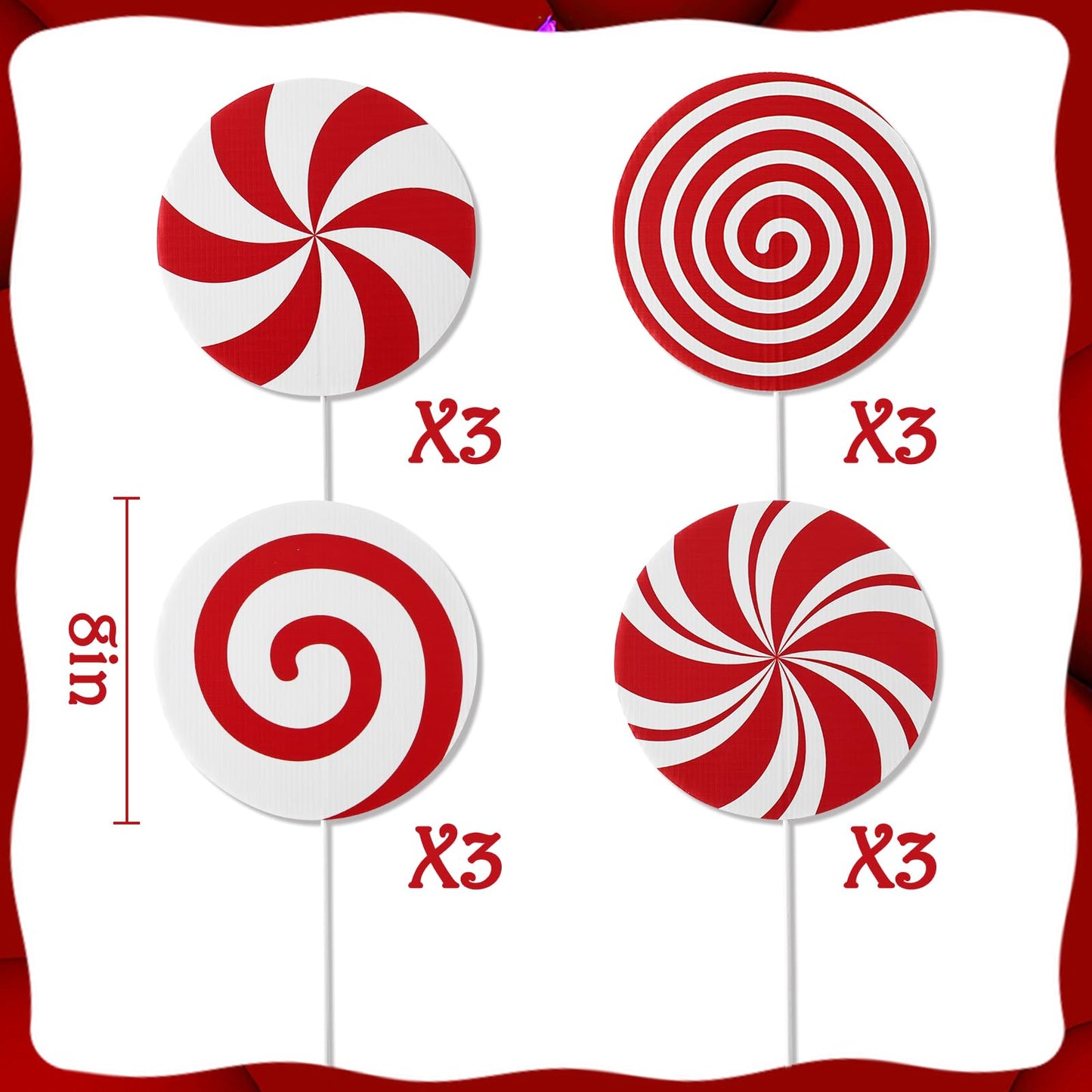 Christmas Decorations Indoor Tree Picks: 12 pcs Large Red White Peppermint Lollipop Christmas Picks for Tree, Cute Candy Picks Ornaments for Xmas Tree Topper Home Office Holiday Party Vase Decor