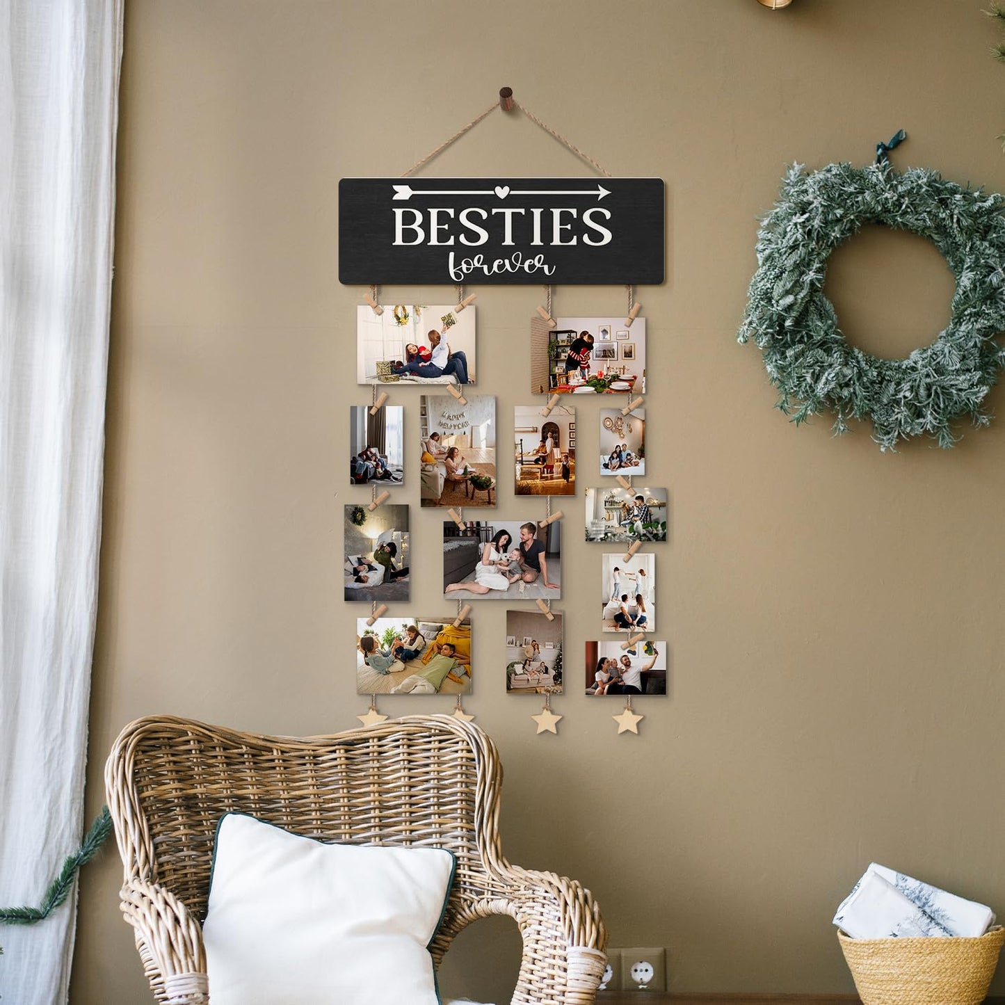 ELMCH Bestie Picture Frame Photo Hanging Display with Clips, Bestie Gifts for Women, Gifts for Besties Best Friends, Besties Forever Picture Board Photo Holder for Wall Decor
