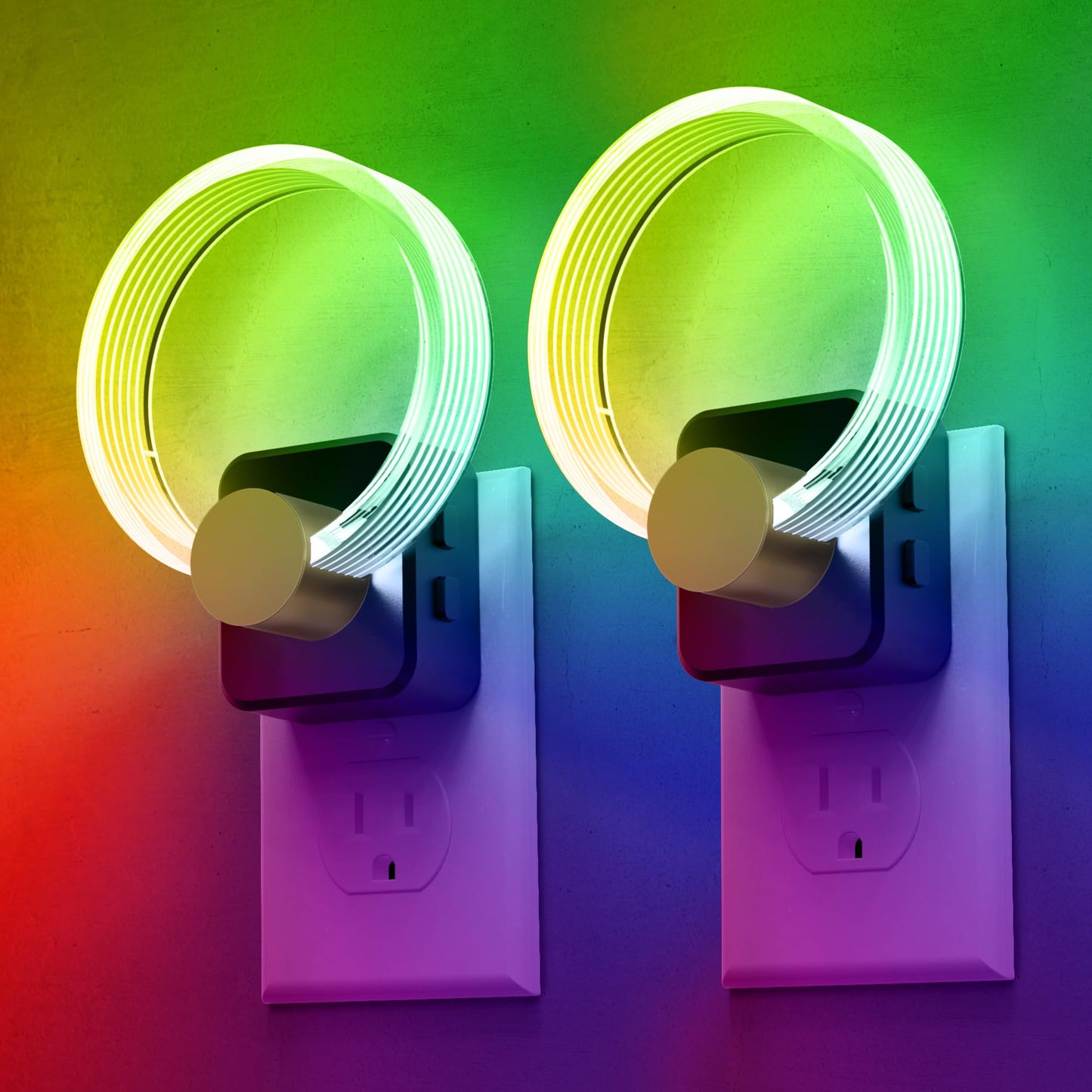 L LOHAS LED Night Lights Plug into Wall, Changing RGB Night Light with Dusk to Dawn Sensor, 180° Rotatable Acrylic Nightlight Plug in Wall for Halloween, Christmas, Holiday, Hallway[2 Pack]