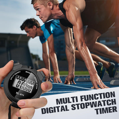 TOODOO 12 Pack Multi Function Digital Stopwatch Timer Bulk Sports Stopwatch with Lanyard Plastic Display Waterproof Date Time Alarm Timer for Coaches Fitness Referees (Black)