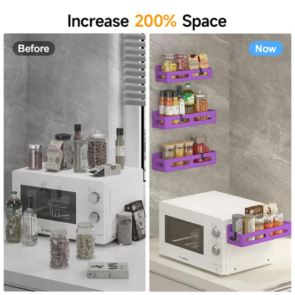 4 Pack Magnetic Spice Rack for Refrigerator, Spice Rack Organizer, Moveable Magnetic Shelf Fridge Organizer with 4 Hooks for Kitchen and Oven Organization, Black