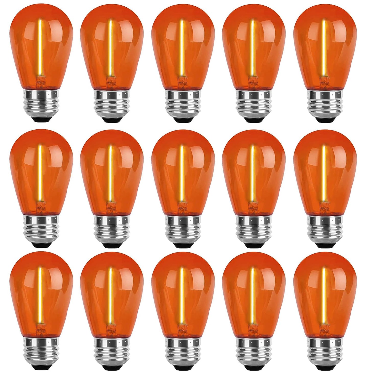 Minsily 15 Pack S14 LED Light Bulb Orange Christmas Replacement Bulbs 1W S14 Led String Light Plastic Shatterproof Edison Bulb E26 Base Decorative Bulb for Outdoor Home Patio Halloween Christmas Decor