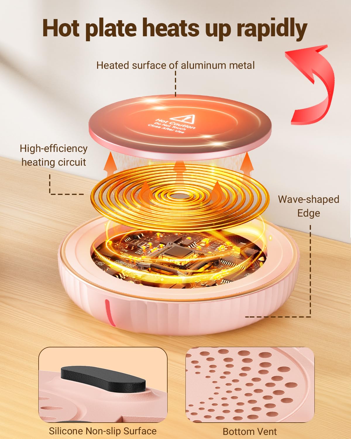 HouseGem Large Candle Warmer Plate - Coffee Cup Mug Warmer for Desk, Candle Melter, Electric Mug Heater for Beverages, Milk & Tea, Coffee Accessories Ideal Gifts Keep Cup Warm (Pink)