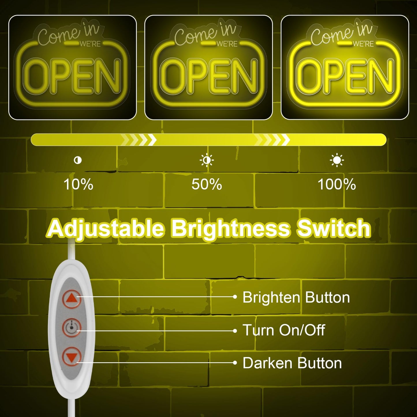 Come In We Are Open Neon Sign, LED Light for Business, Dimmable Yellow USB Wall Art Decor for Coffee Shop, Bar, Restaurant, Salon, Hotel