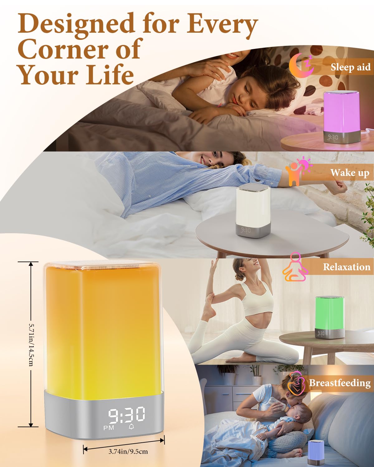 Sound Machine White Noise Machine with 32 Soothing Sounds, Bluetooth Speaker Alarm Clocks for Bedrooms with Wake up Light, Night Light for Kids, App Control Birthday Gifts for Teenage Girls Boys Women