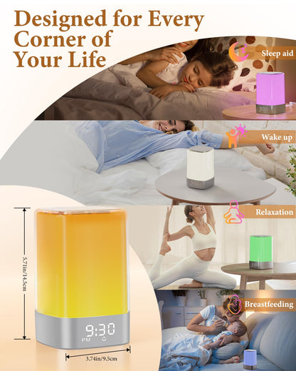 Sound Machine White Noise Machine with 32 Soothing Sounds, Bluetooth Speaker Alarm Clocks for Bedrooms with Wake up Light, Night Light for Kids, App Control Birthday Gifts for Teenage Girls Boys Women