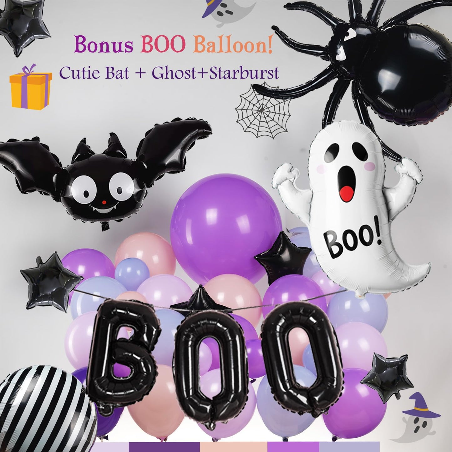 Halloween balloons Pink and Purple balloon garland arch kit 160pcs with BOO ghost spider bat mylar balloons for Halloween birthday baby shower spooky one happy boo day party decorations