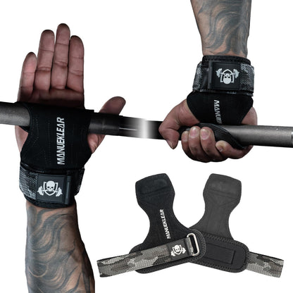 MANUEKLEAR Gym Straps Weight Lifting, Double Leather Lifting Straps for Men Deadlift with Cushion Wrist Loop, Gym Liftings Wrist Wraps for Weightlifting
