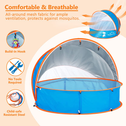Peradix Paddling Pool for Kids & Pets Infant Ball Pit Tent, Baby Beach Tent, Toddler Wading Pool UV Sun Shelter Canopy with Mosquito Net, Portable Pop Up Tent Summer Beach Toys for Child