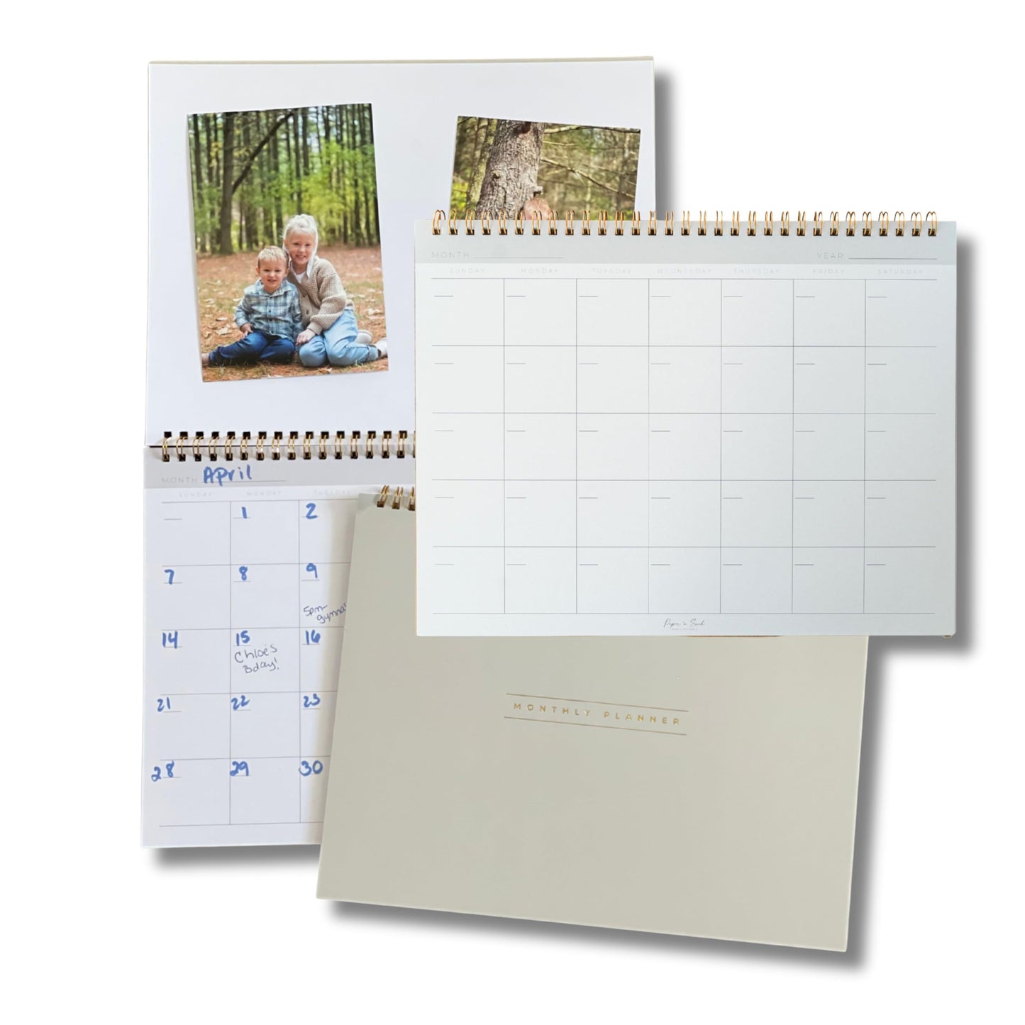 Paper 'n Such- Blank Calendar, Undated Monthly Planner, Simple Desk Agenda -DIY Custom Scrapbook for Photos -15 Sheets, Spiral Bound, Large 8.5x11", Customizable for Home, Office, or School
