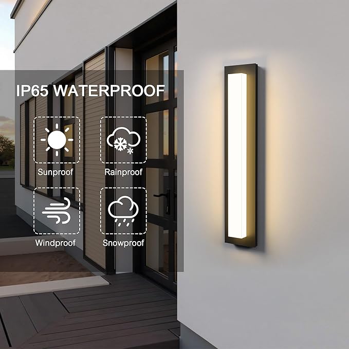 LamQee 23.6 in Aluminum Long Outdoor Wall Lights, 2900K 1580LM LED Waterproof IP65, Linear Modern Exterior Lighting Fixtures Wall Mount Outside Sconce Acrylic Shade for House Porch Patio Garage Door