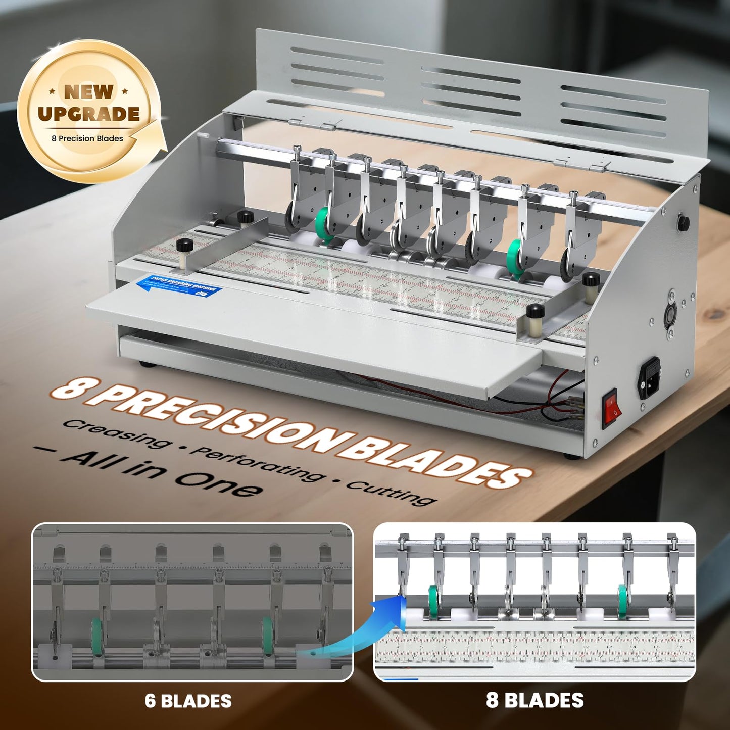 Mxmoonant Electric Creasing Machine Plus with 2X Creasing, 2X Perforating, 2X Cutting Blades, 25r/min Paper Creaser Perforator Cutter Folder for Greeting Cards Invitations Tickets 470mm 110V