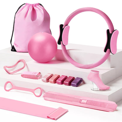 Dilobio Pilates Kit, Home Pilates Essentials Kit for Women, Pilates Equipment Ring and Ball Set with 5 Resistance Bands, Hip Thrust Belt & Grip Socks Accessories, Toning Home Workouts Starter Set